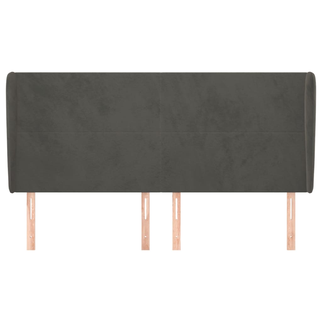 sengegavl med kanter 183x23x118/128 cm fløjl mørkegrå