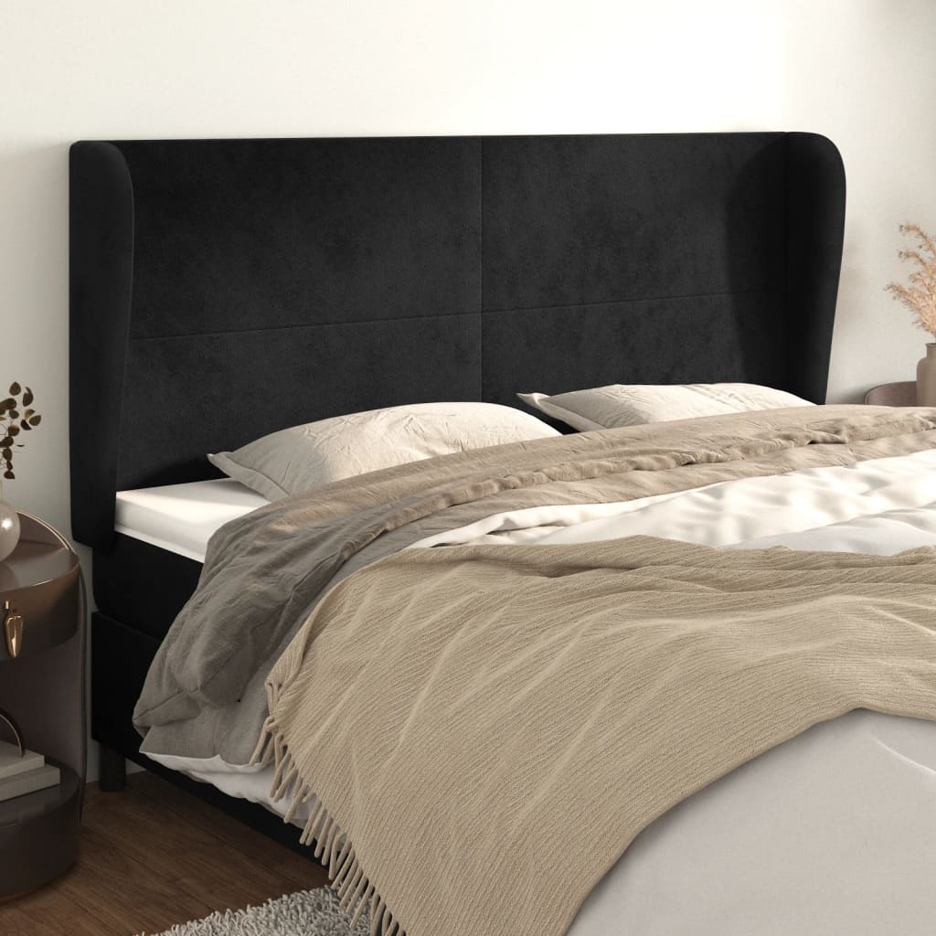 sengegavl med kanter 183x23x118/128 cm fløjl sort