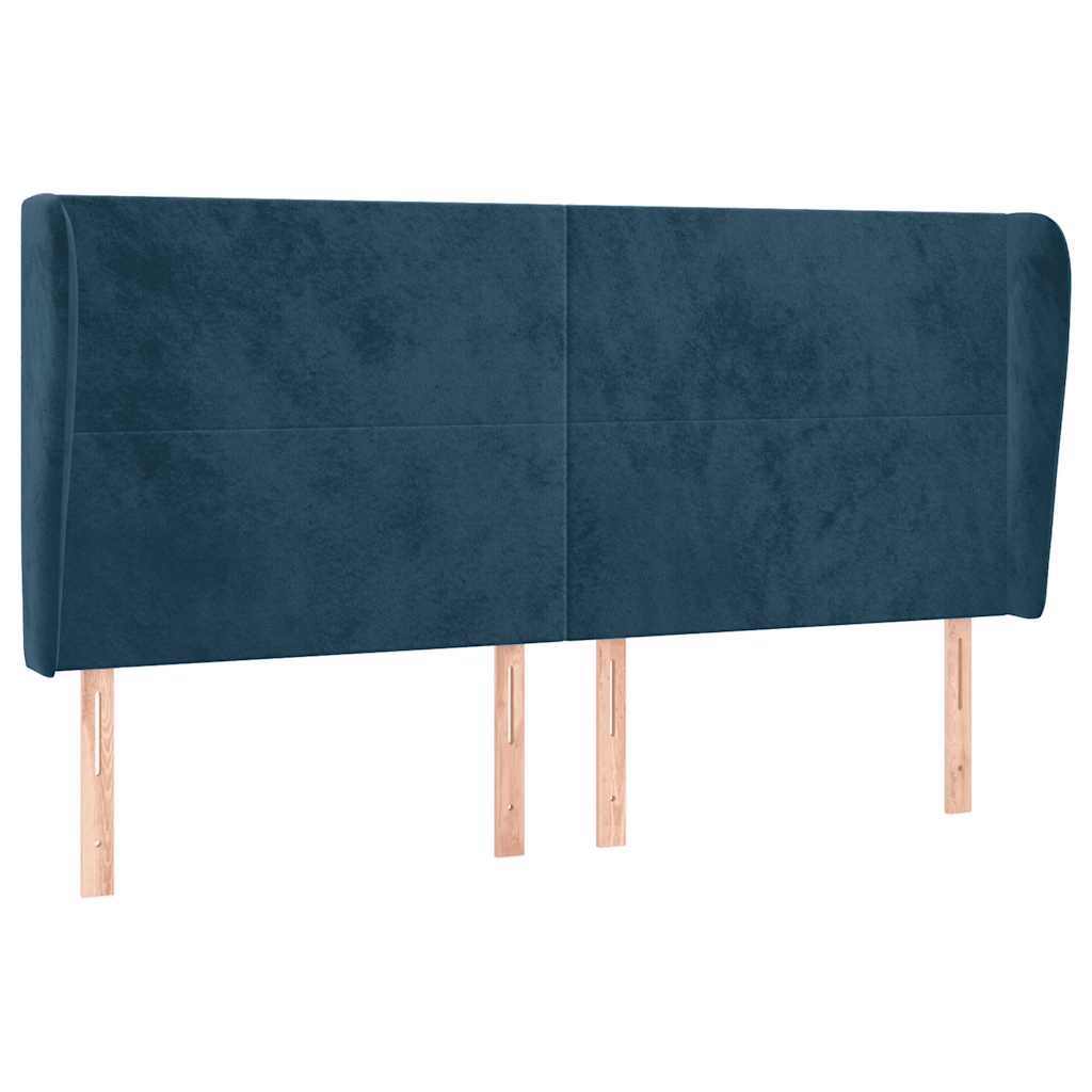 sengegavl med kanter 183x23x118/128 cm fløjl mørkeblå