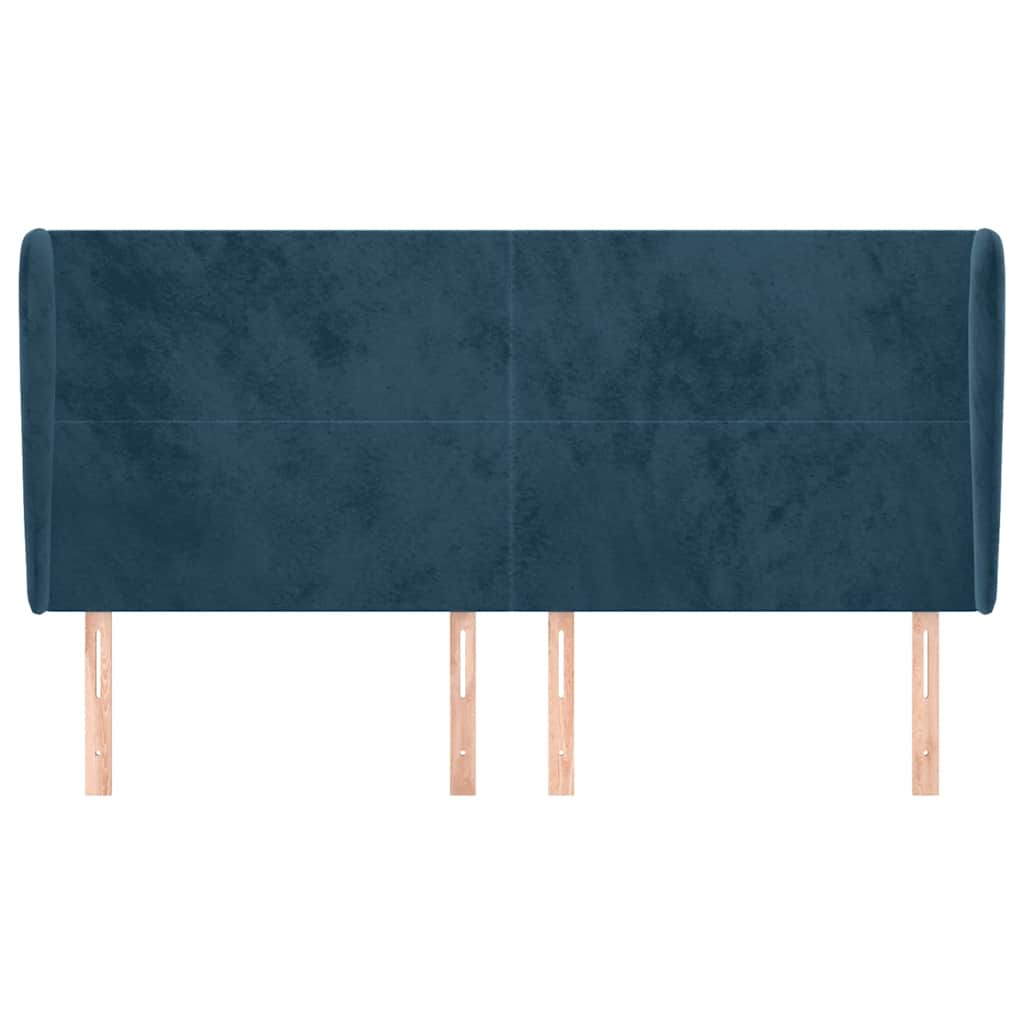 sengegavl med kanter 203x23x118/128 cm fløjl mørkeblå
