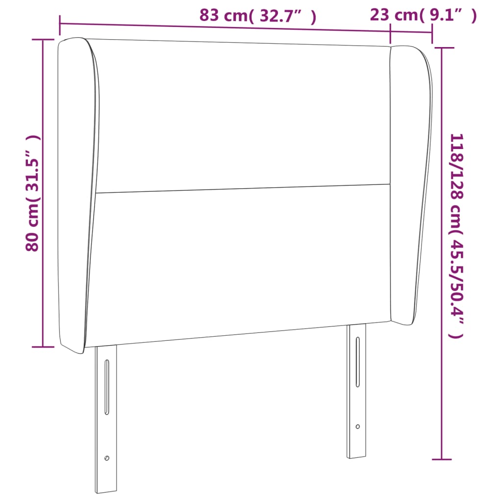 sengegavl med kanter 83x23x118/128 cm kunstlæder cremefarvet