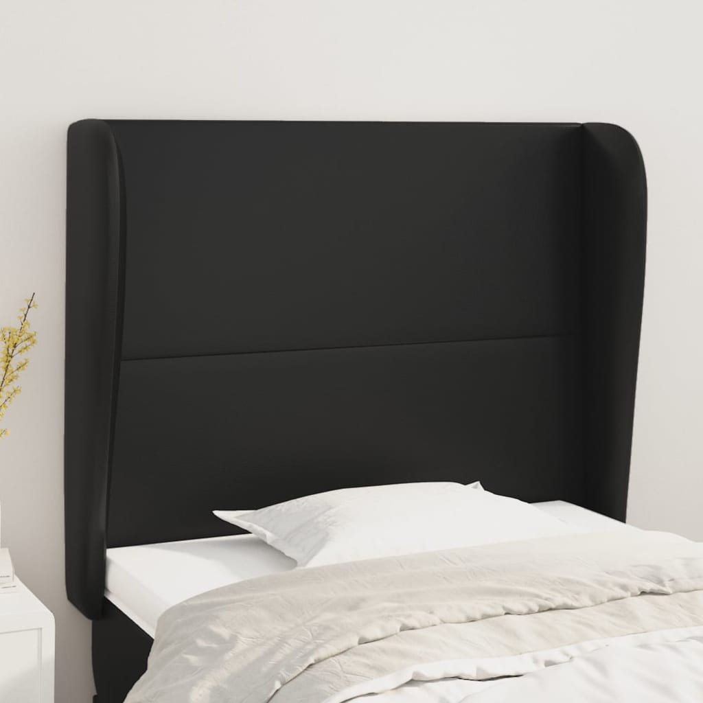 sengegavl med kanter 93x23x118/128 cm kunstlæder sort