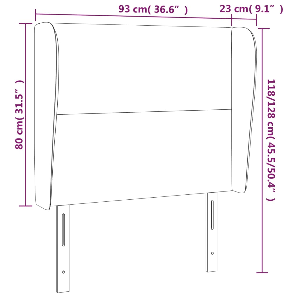 sengegavl med kanter 93x23x118/128 cm kunstlæder grå