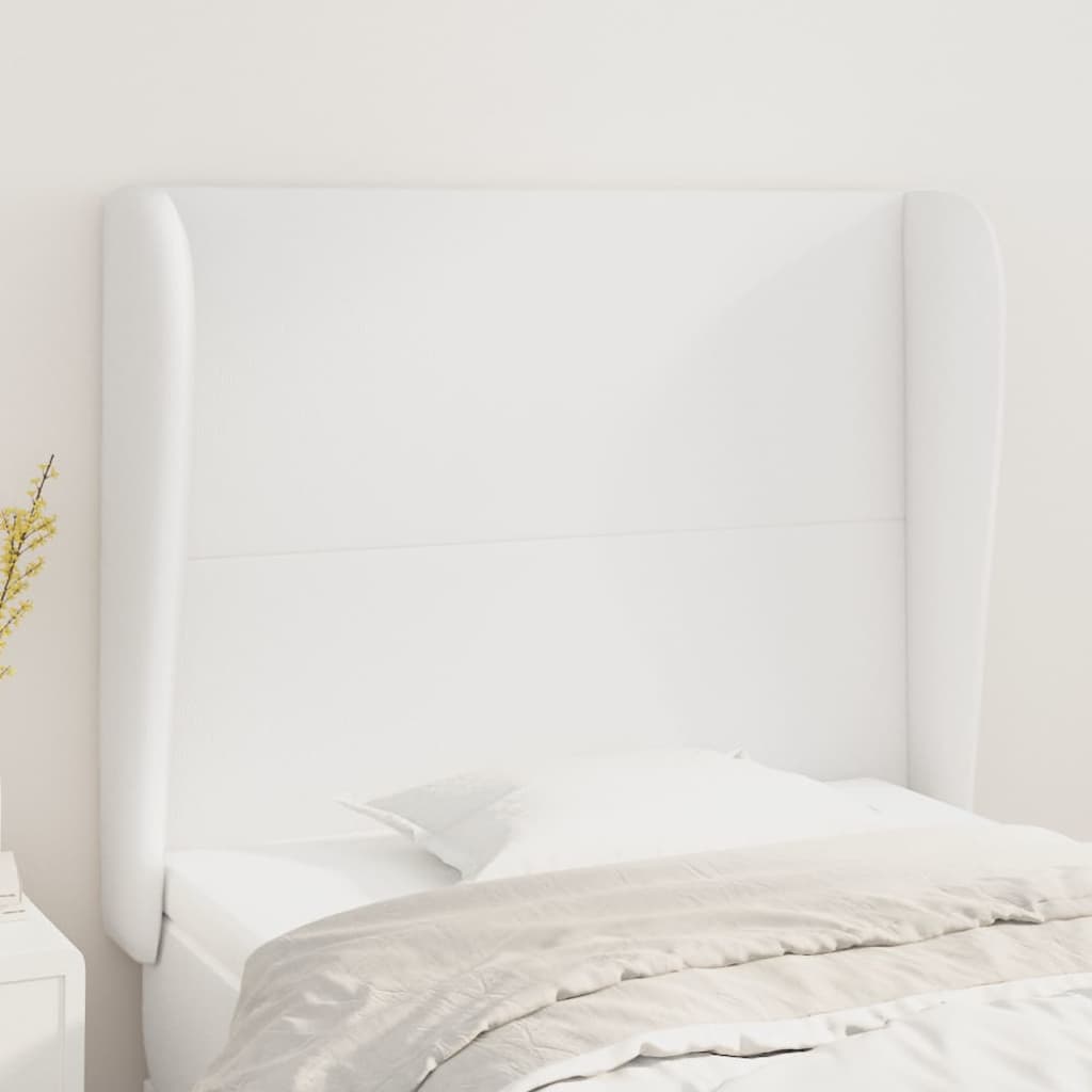 sengegavl med kanter 103x23x118/128 cm kunstlæder hvid