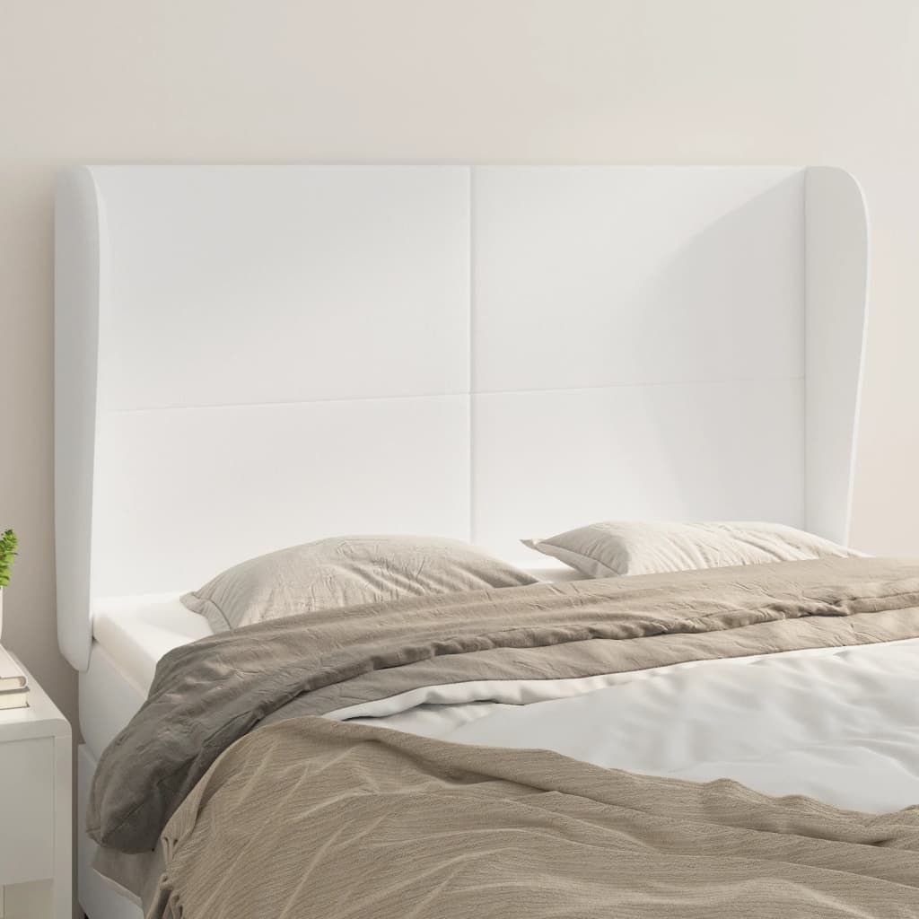 sengegavl med kanter 147x23x118/128 cm kunstlæder hvid