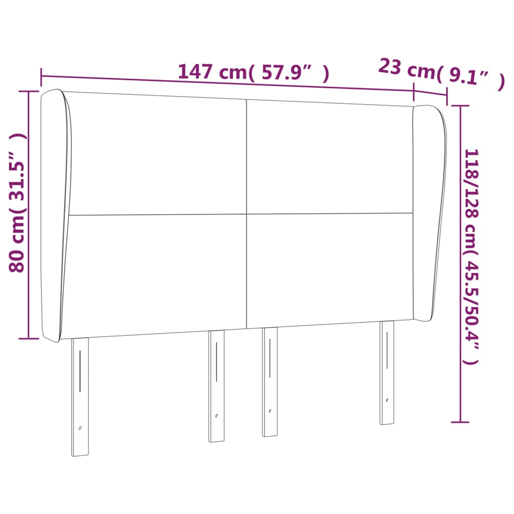 sengegavl med kanter 147x23x118/128 cm kunstlæder grå