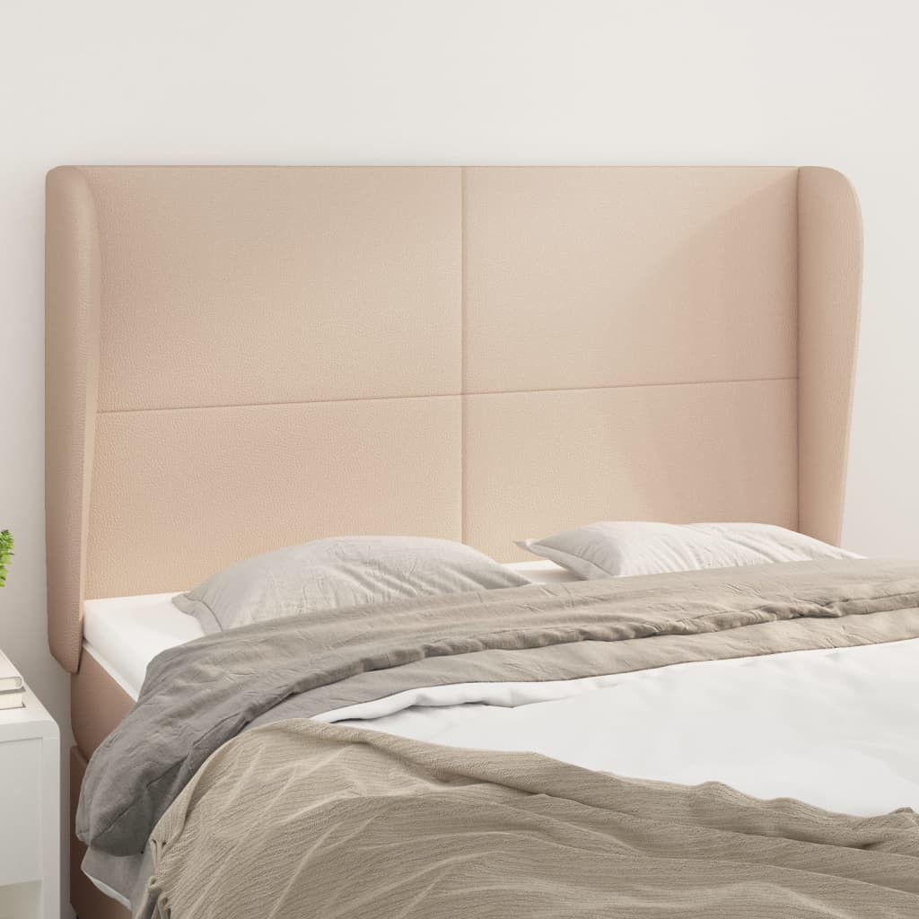 sengegavl med kanter 147x23x118/128 cm kunstlæder cappuccino
