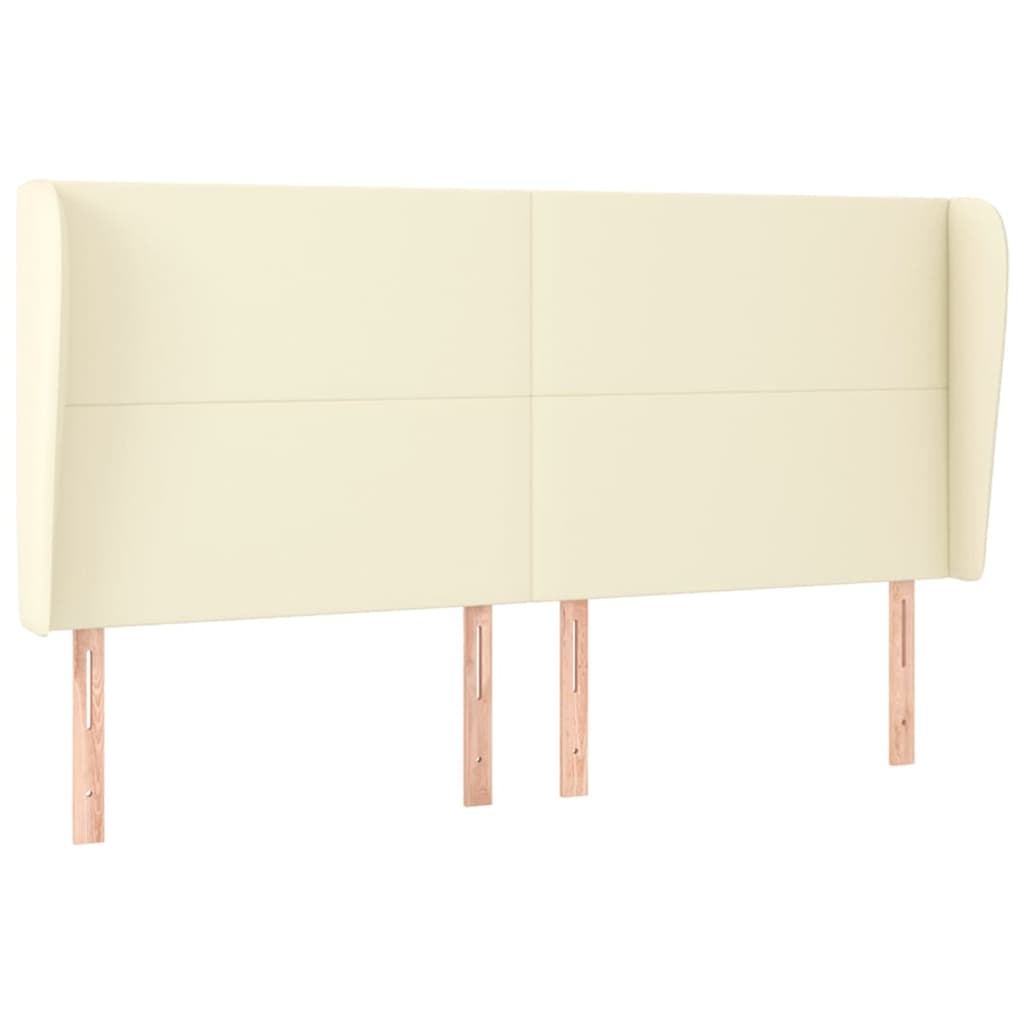 sengegavl med kanter 183x23x118/128 cm kunstlæder cremefarvet
