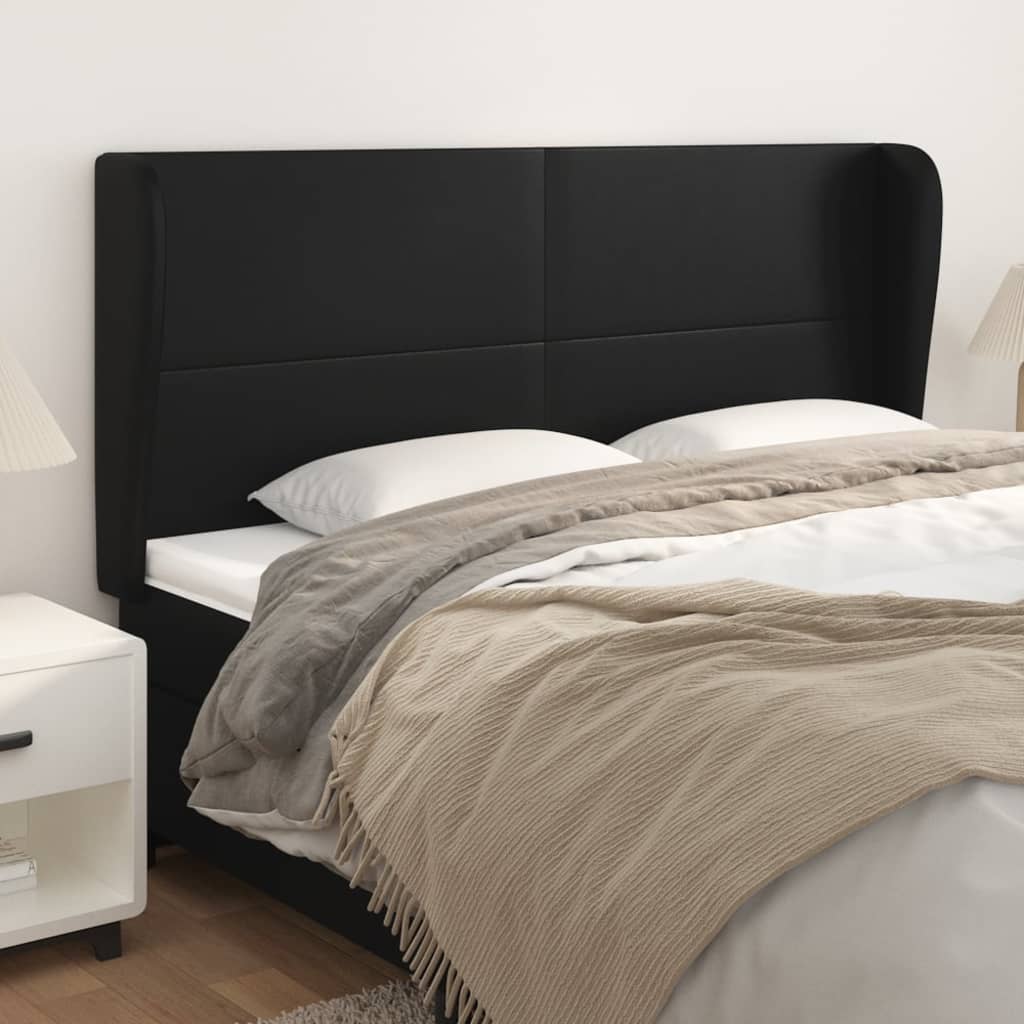 sengegavl med kanter 203x23x118/128 cm kunstlæder sort