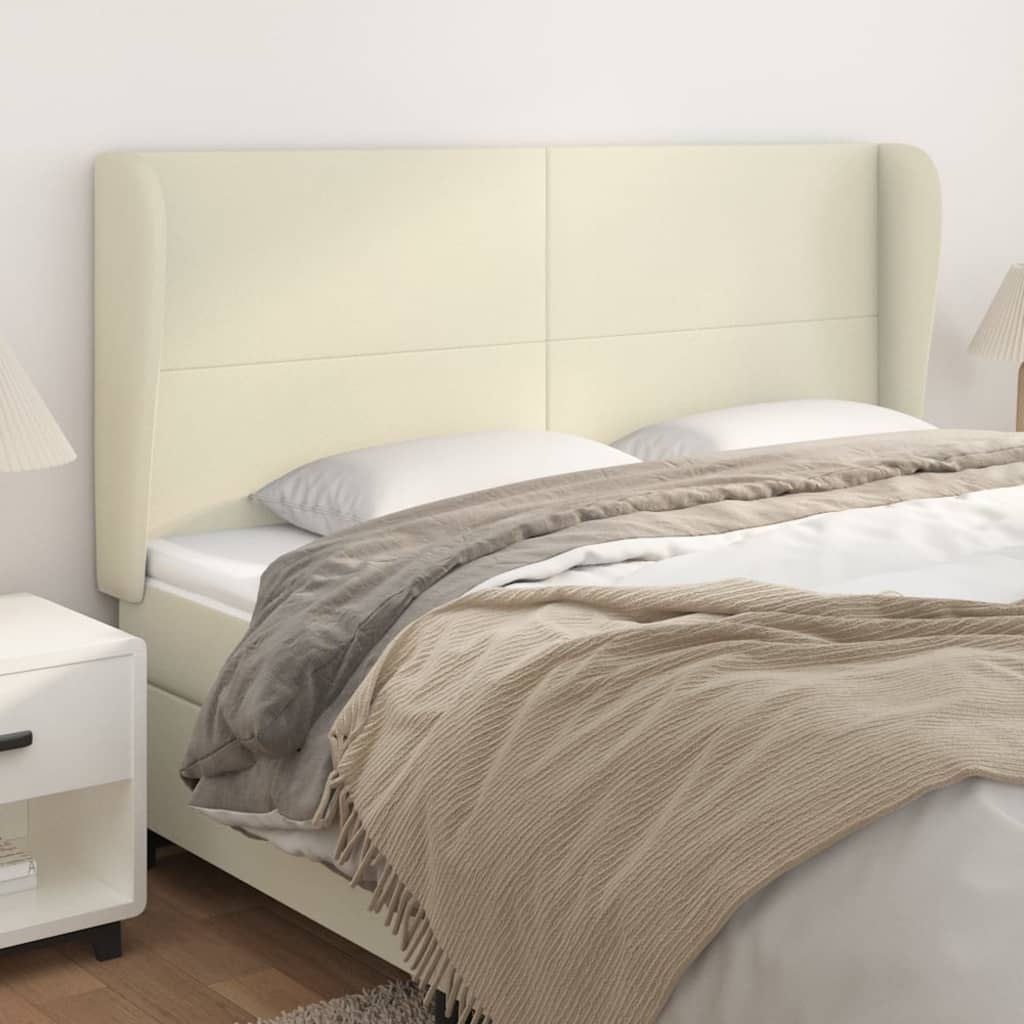sengegavl med kanter 203x23x118/128 cm kunstlæder cremefarvet