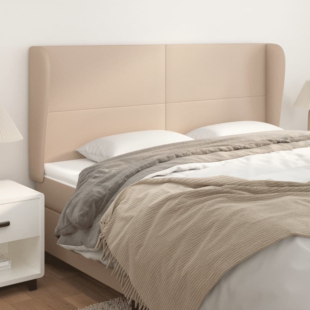 sengegavl med kanter 203x23x118/128 cm kunstlæder cappuccino