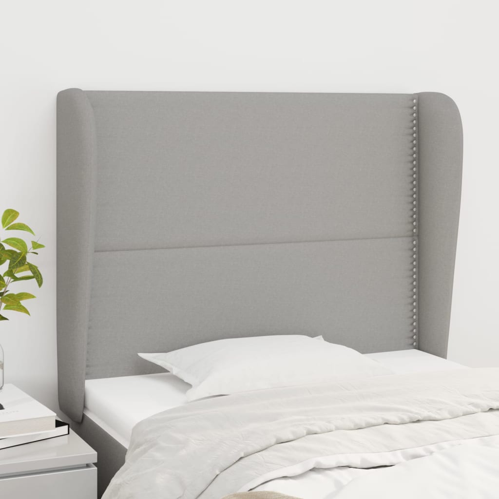 sengegavl med kanter 93x23x118/128 cm stof lysegrå