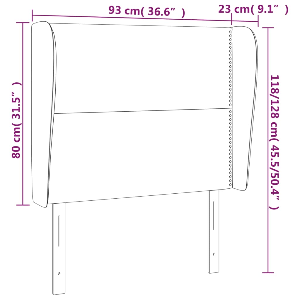 sengegavl med kanter 93x23x118/128 cm stof mørkegrå