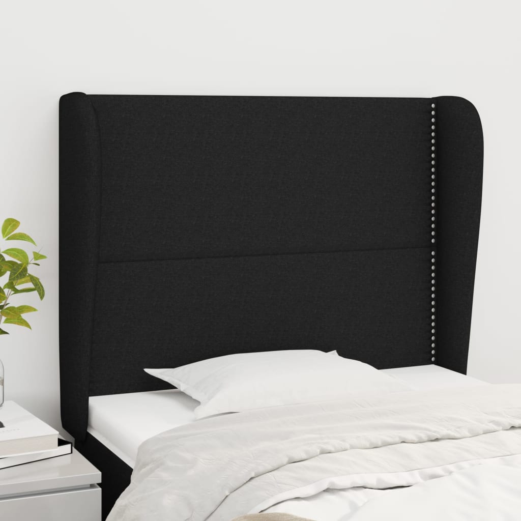 sengegavl med kanter 93x23x118/128 cm stof sort