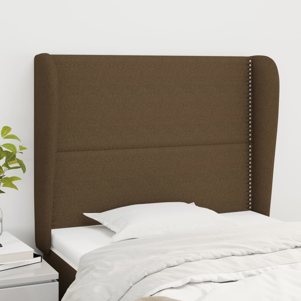 sengegavl med kanter 93x23x118/128 cm stof mørkebrun