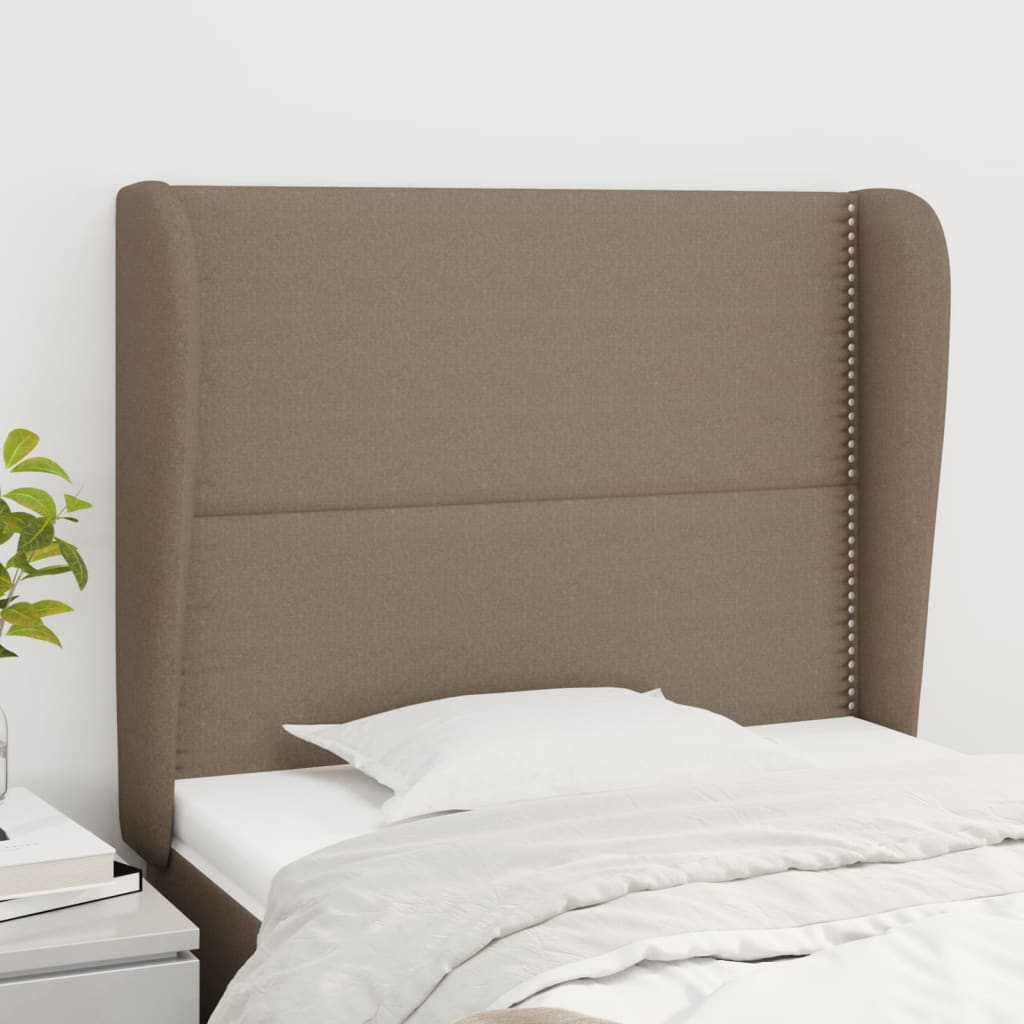 sengegavl med kanter 93x23x118/128 cm stof gråbrun