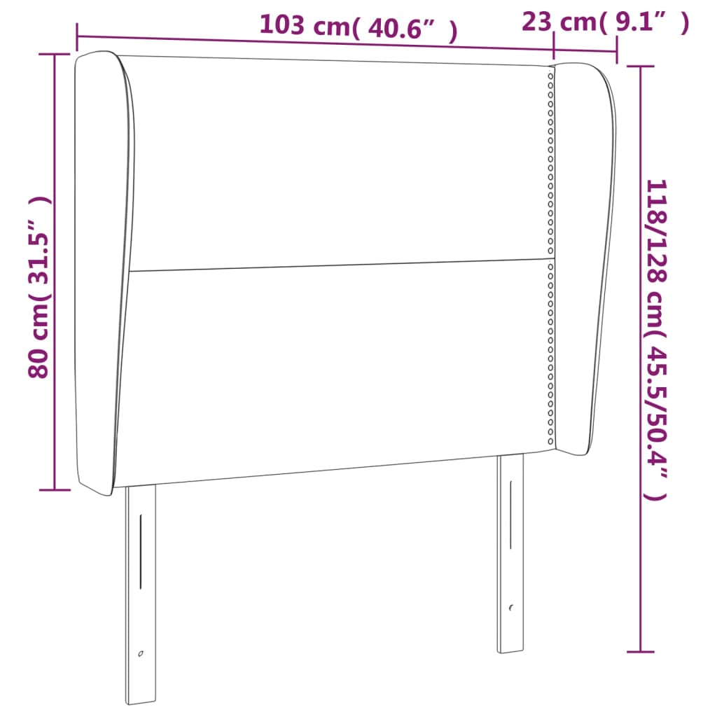 sengegavl med kanter 103x23x118/128 cm stof lysegrå