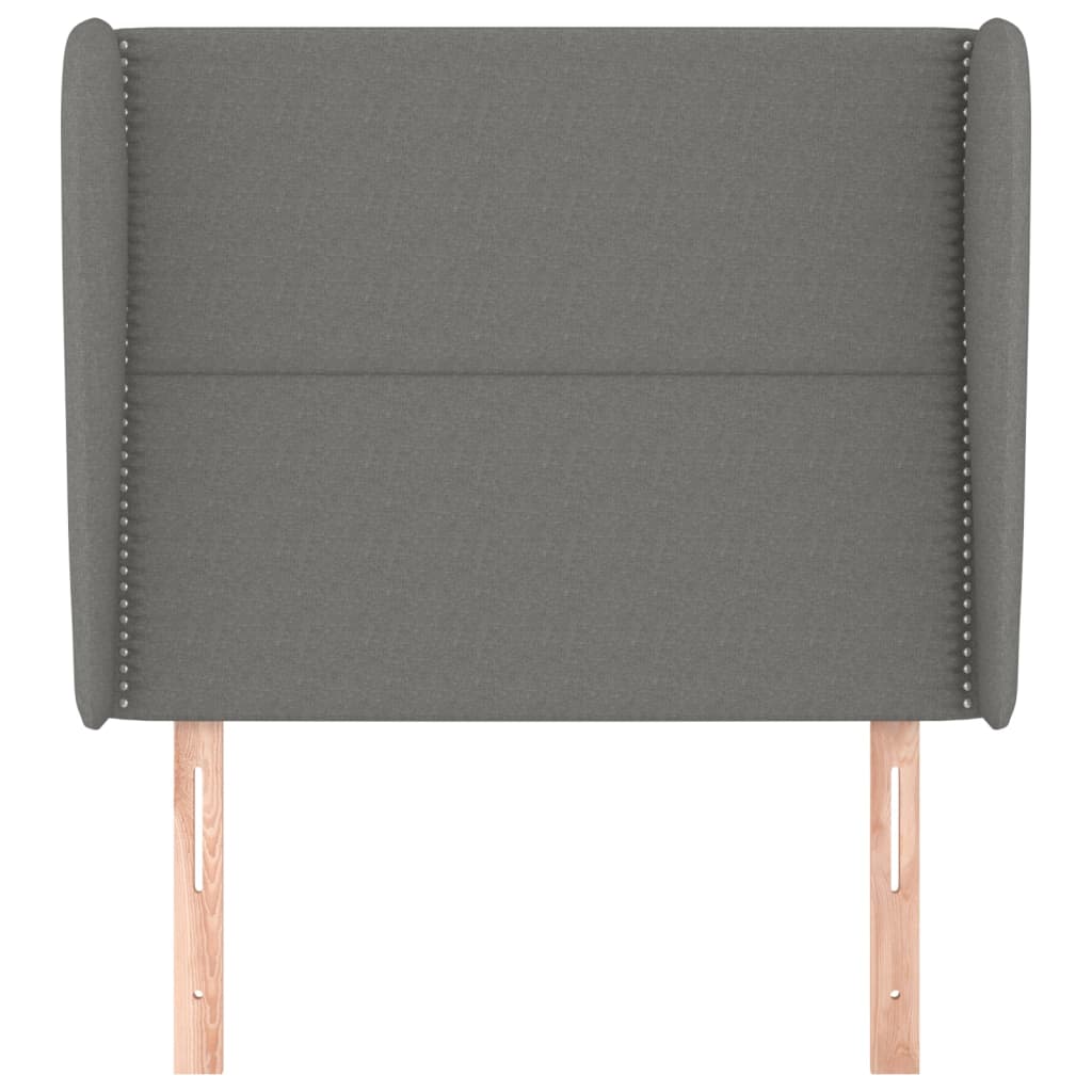 sengegavl med kanter 103x23x118/128 cm stof mørkegrå