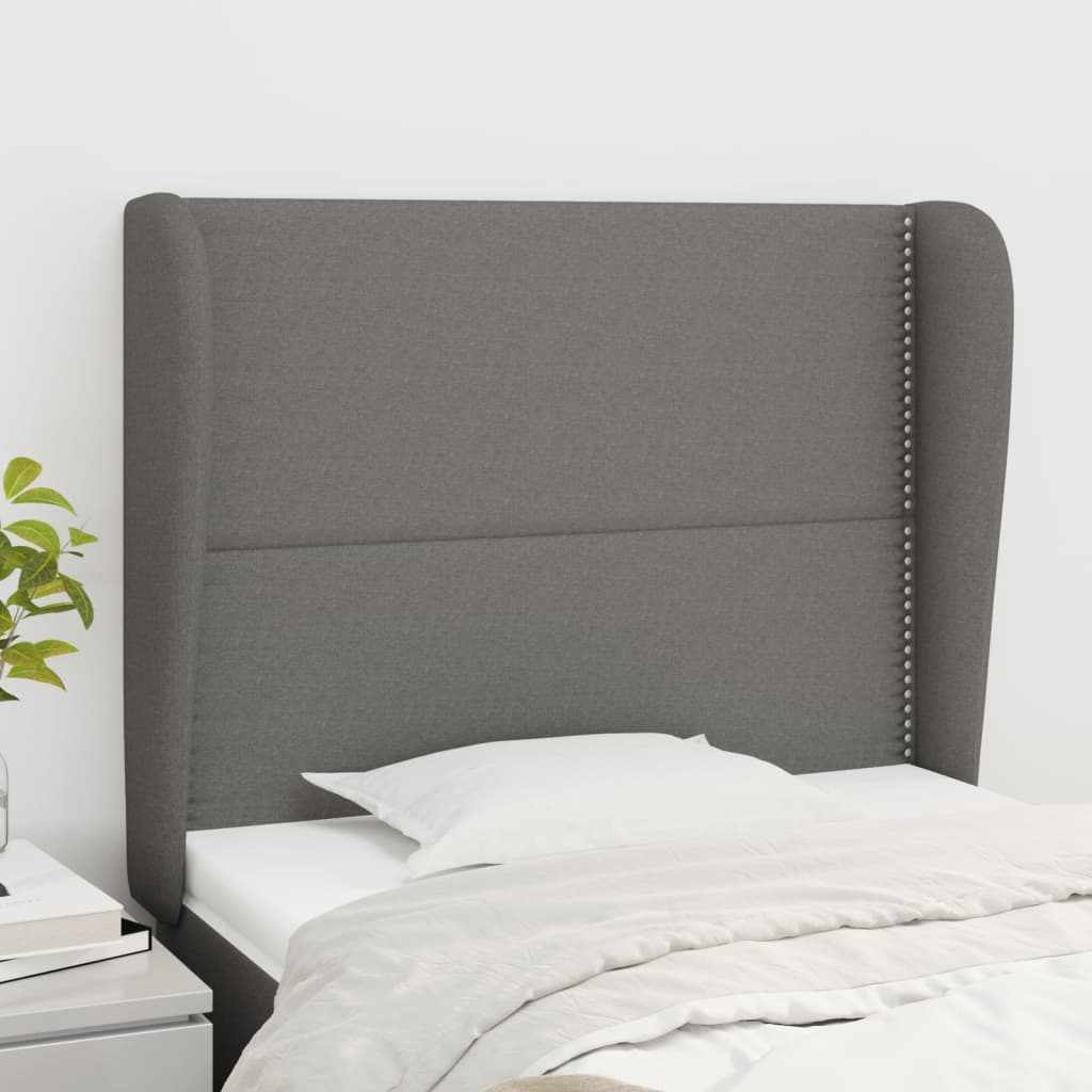 sengegavl med kanter 103x23x118/128 cm stof mørkegrå