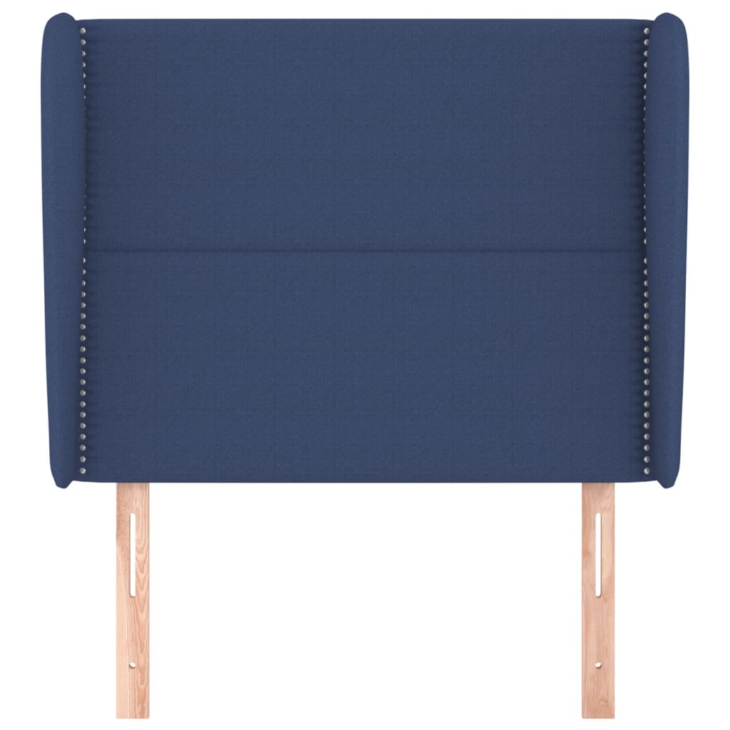 sengegavl med kanter 103x23x118/128 cm stof blå