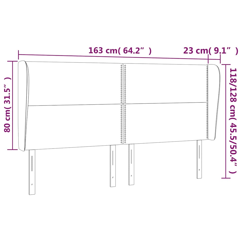 sengegavl med kanter 163x23x118/128 cm stof sort