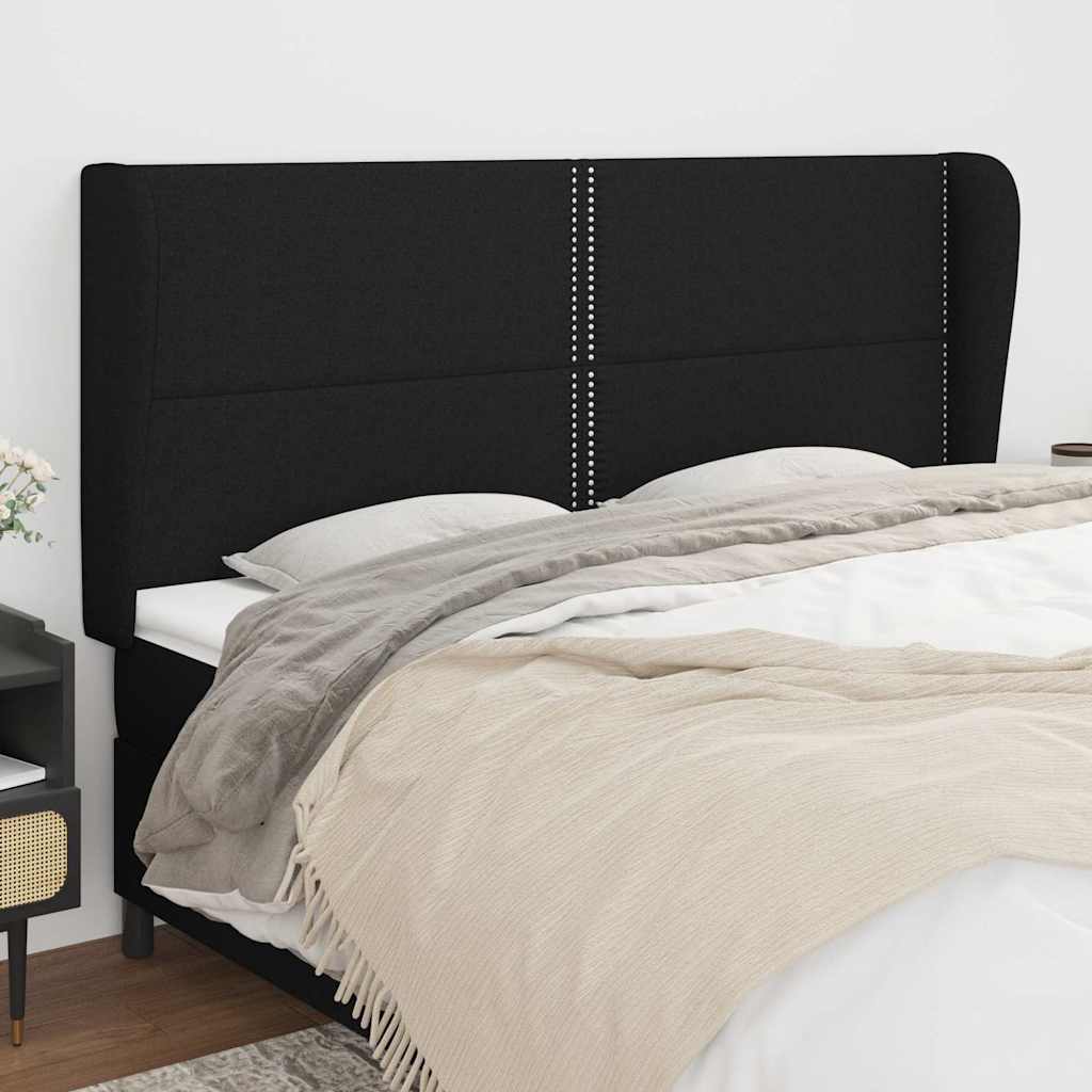 sengegavl med kanter 163x23x118/128 cm stof sort