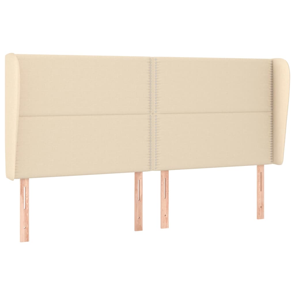 sengegavl med kanter 183x23x118/128 cm stof cremefarvet