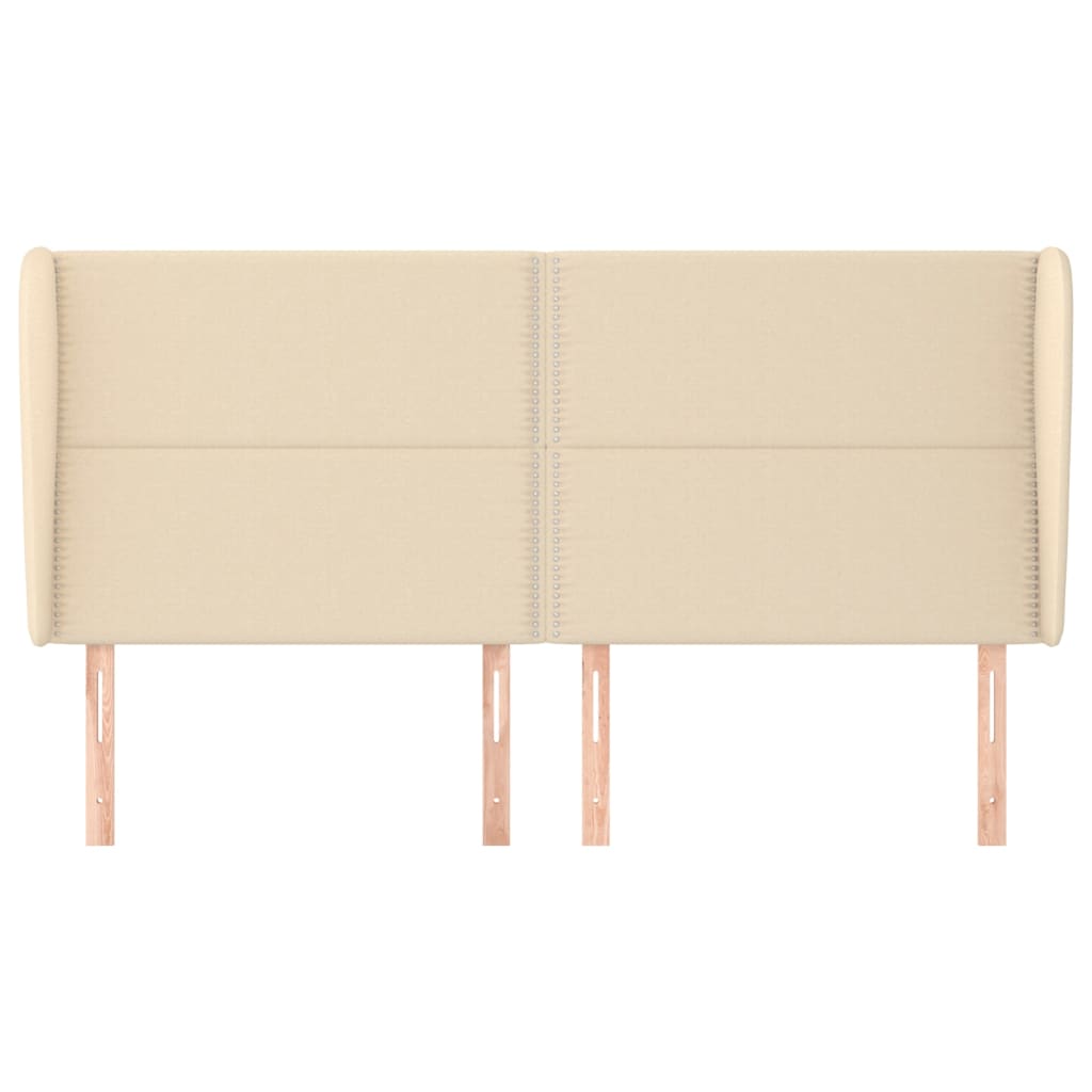 sengegavl med kanter 183x23x118/128 cm stof cremefarvet