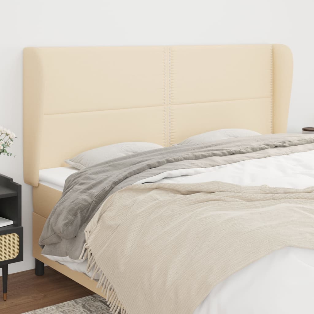 sengegavl med kanter 183x23x118/128 cm stof cremefarvet