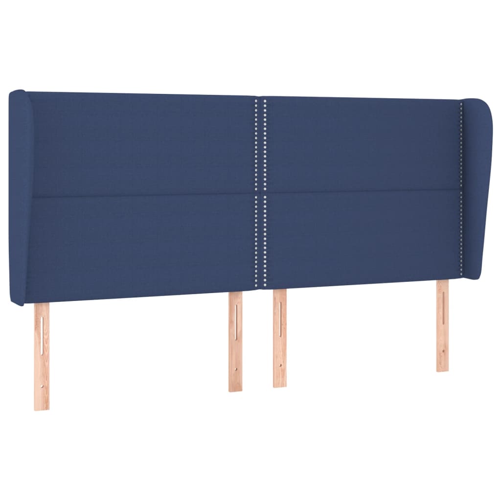sengegavl med kanter 183x23x118/128 cm stof blå