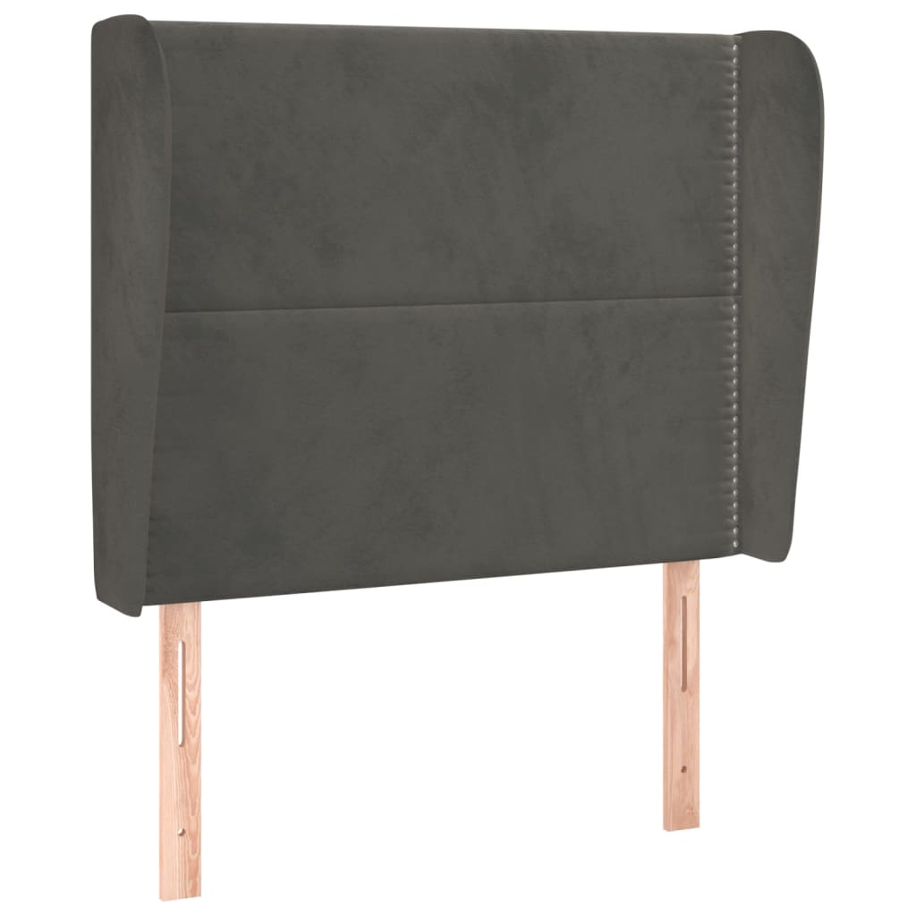 sengegavl med kanter 83x23x118/128 cm fløjl mørkegrå