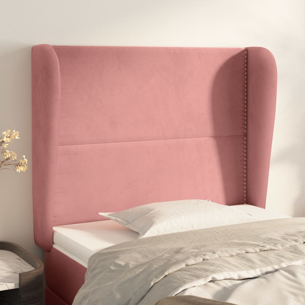 sengegavl med kanter 83x23x118/128 cm fløjl pink