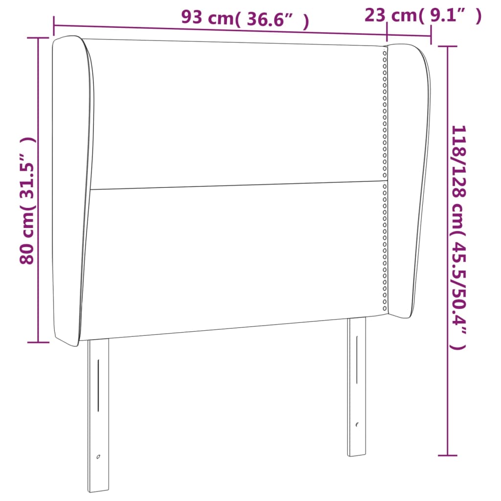 sengegavl med kanter 93x23x118/128 cm fløjl sort