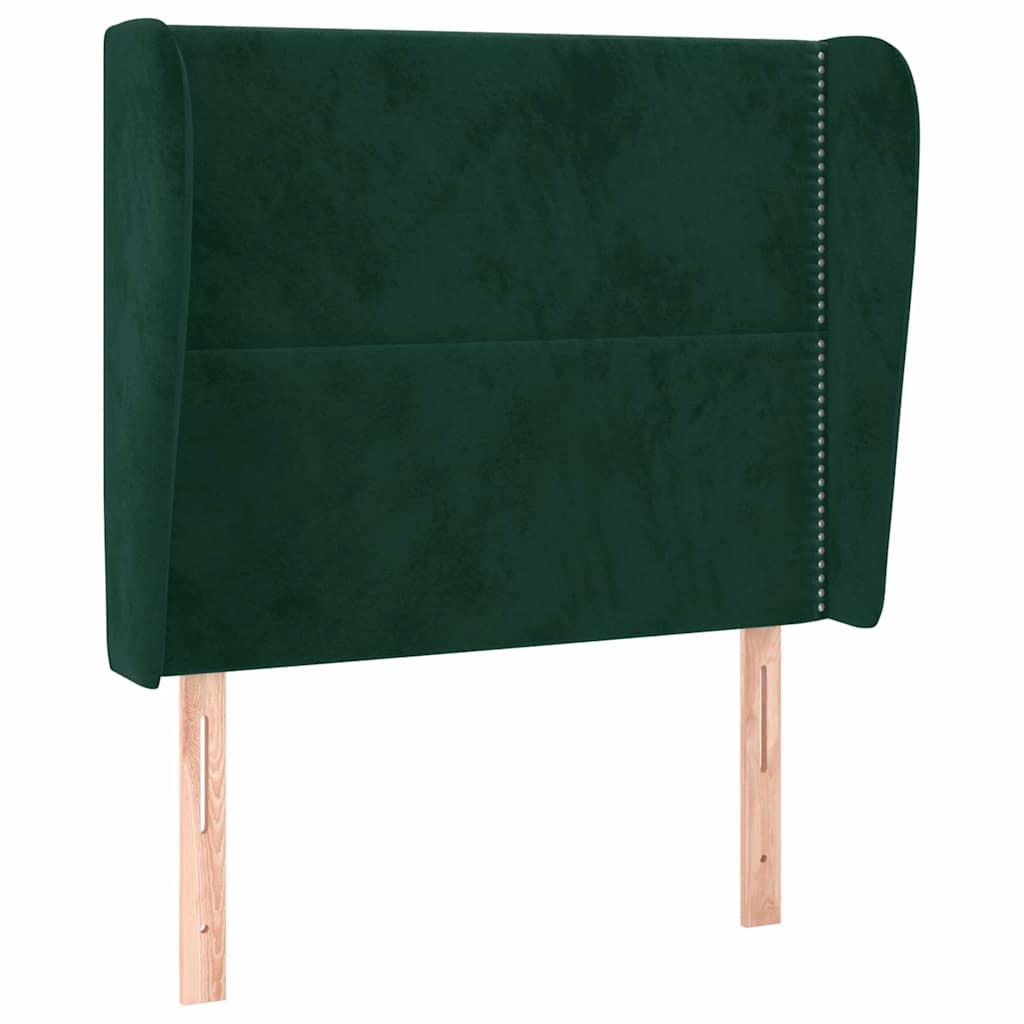 sengegavl med kanter 93x23x118/128 cm fløjl mørkegrøn