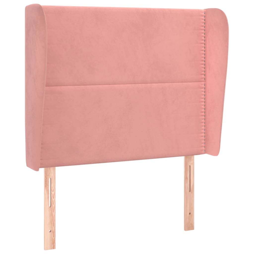 sengegavl med kanter 93x23x118/128 cm fløjl lyserød