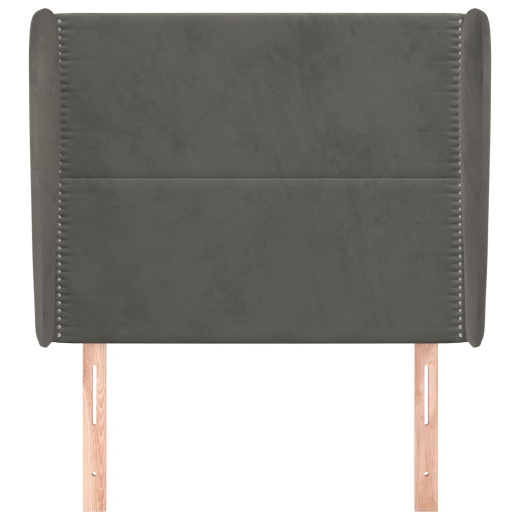 sengegavl med kanter 103x23x118/128 cm fløjl mørkegrå