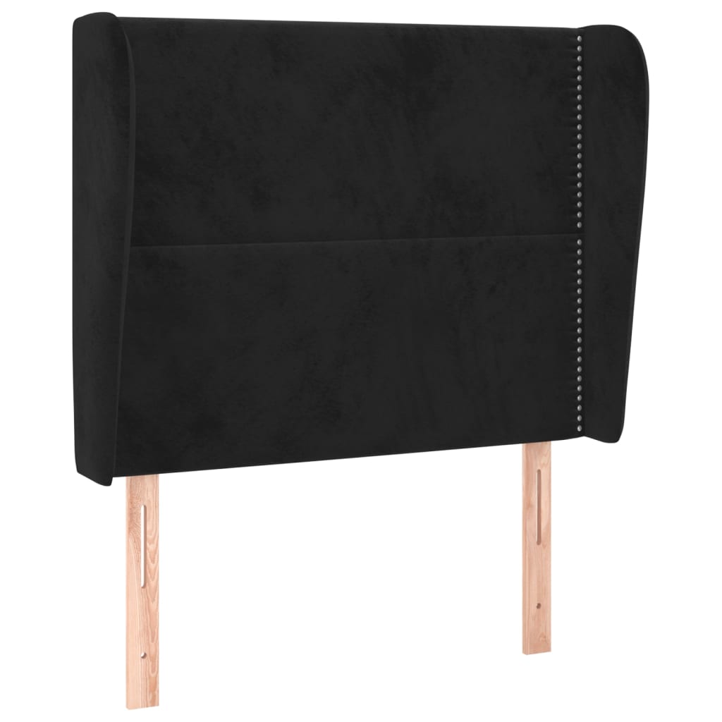 sengegavl med kanter 103x23x118/128 cm fløjl sort