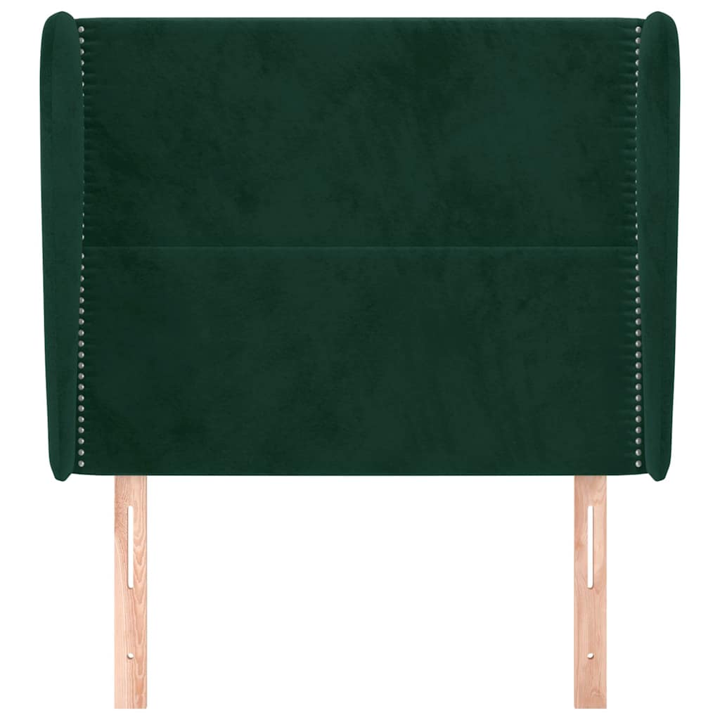 sengegavl med kanter 103x23x118/128 cm fløjl mørkegrøn