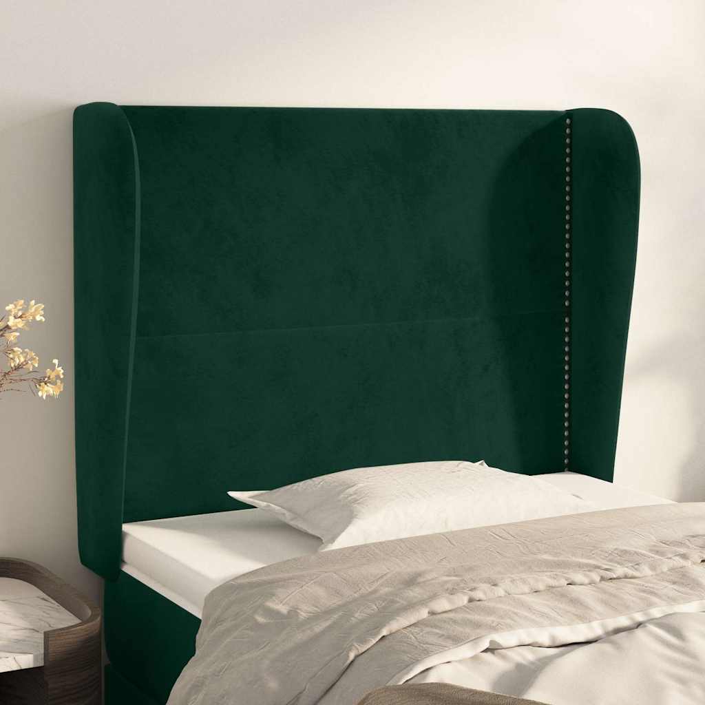 sengegavl med kanter 103x23x118/128 cm fløjl mørkegrøn