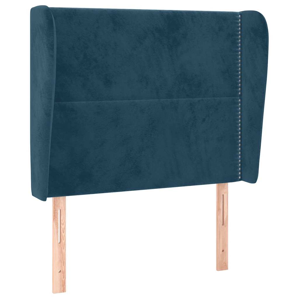sengegavl med kanter 103x23x118/128 cm fløjl mørkeblå