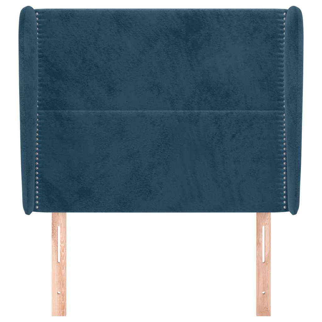 sengegavl med kanter 103x23x118/128 cm fløjl mørkeblå