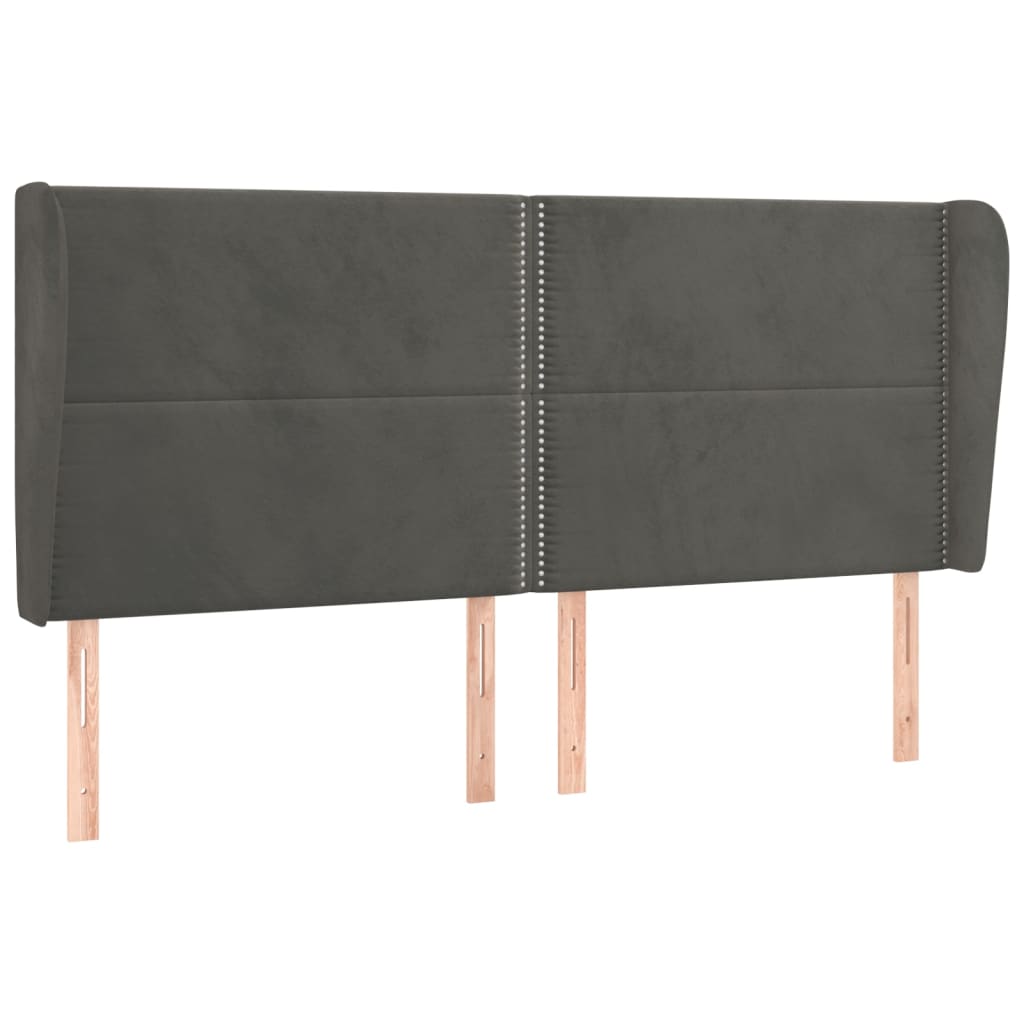 sengegavl med kanter 183x23x118/128 cm fløjl mørkegrå