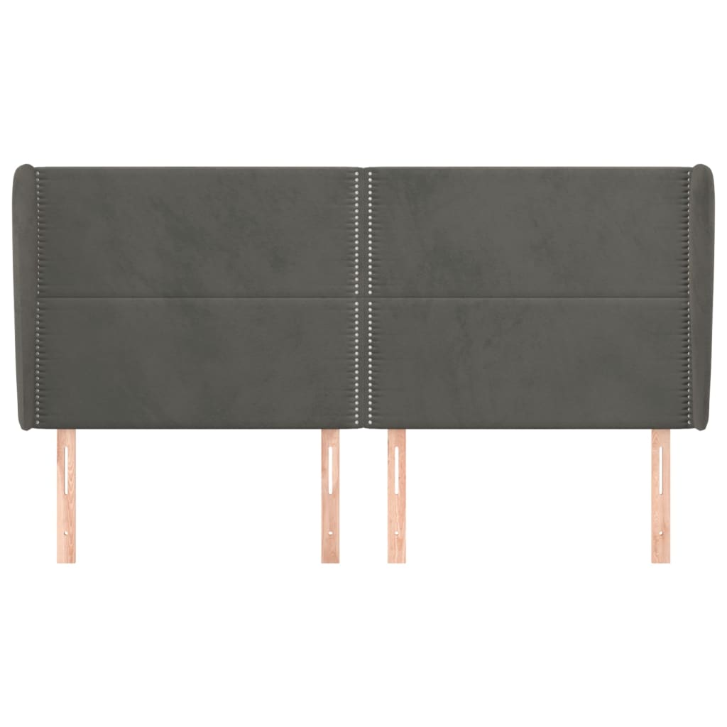 sengegavl med kanter 183x23x118/128 cm fløjl mørkegrå