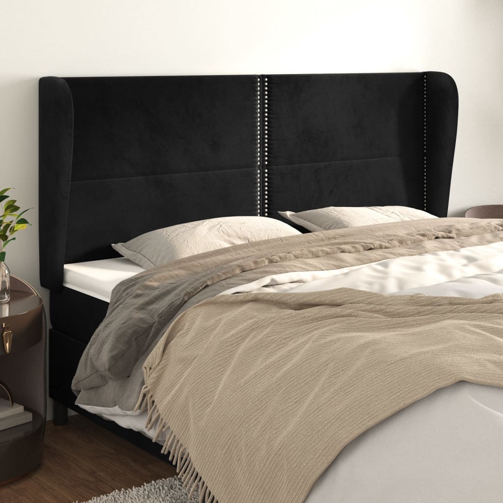 sengegavl med kanter 203x23x118/128 cm fløjl sort