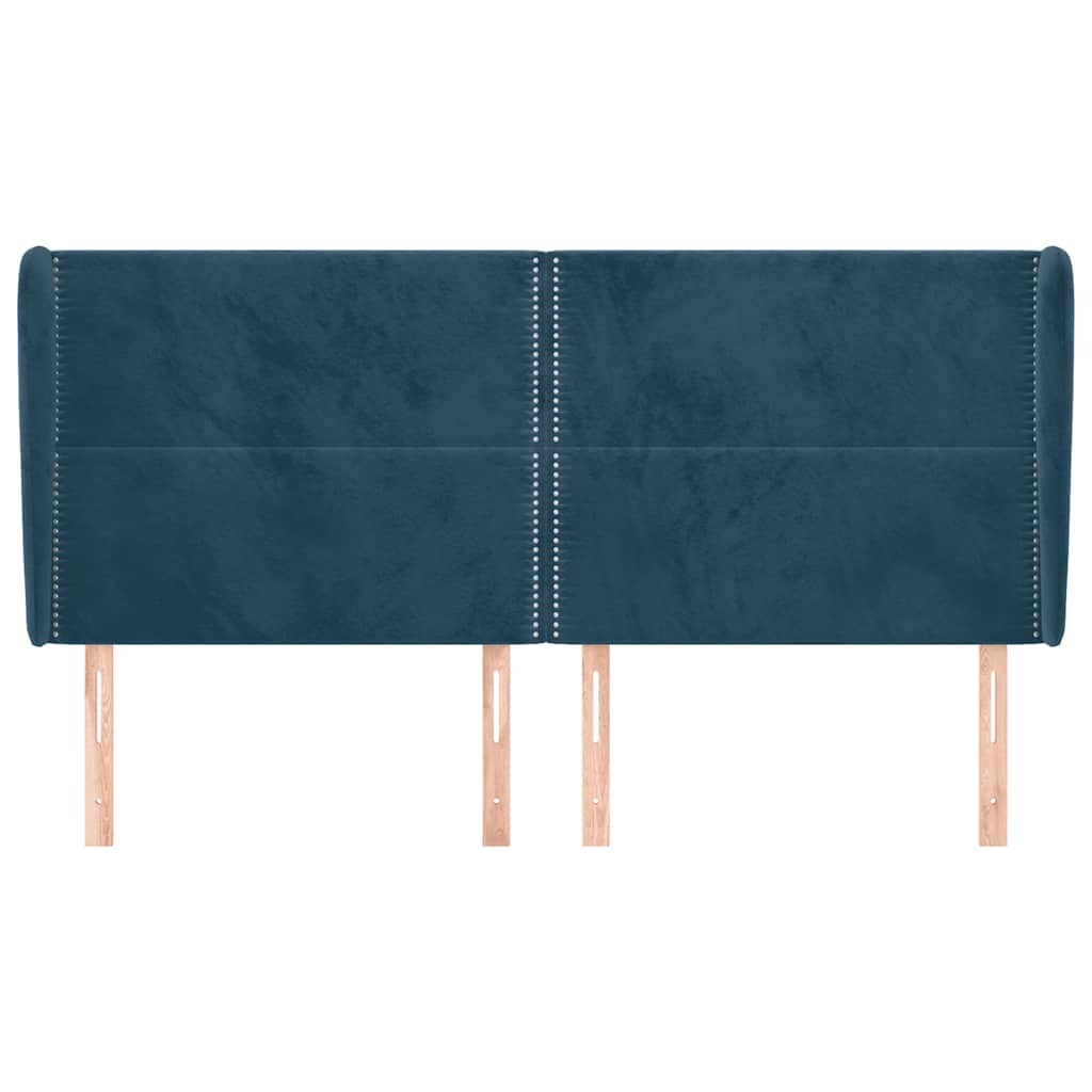 sengegavl med kanter 203x23x118/128 cm fløjl mørkeblå