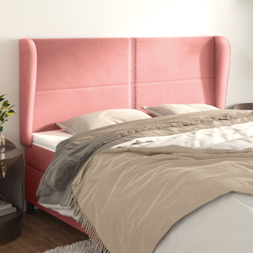 sengegavl med kanter 203x23x118/128 cm fløjl lyserød