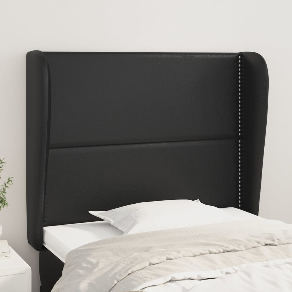 sengegavl med kanter 103x23x118/128 cm kunstlæder sort