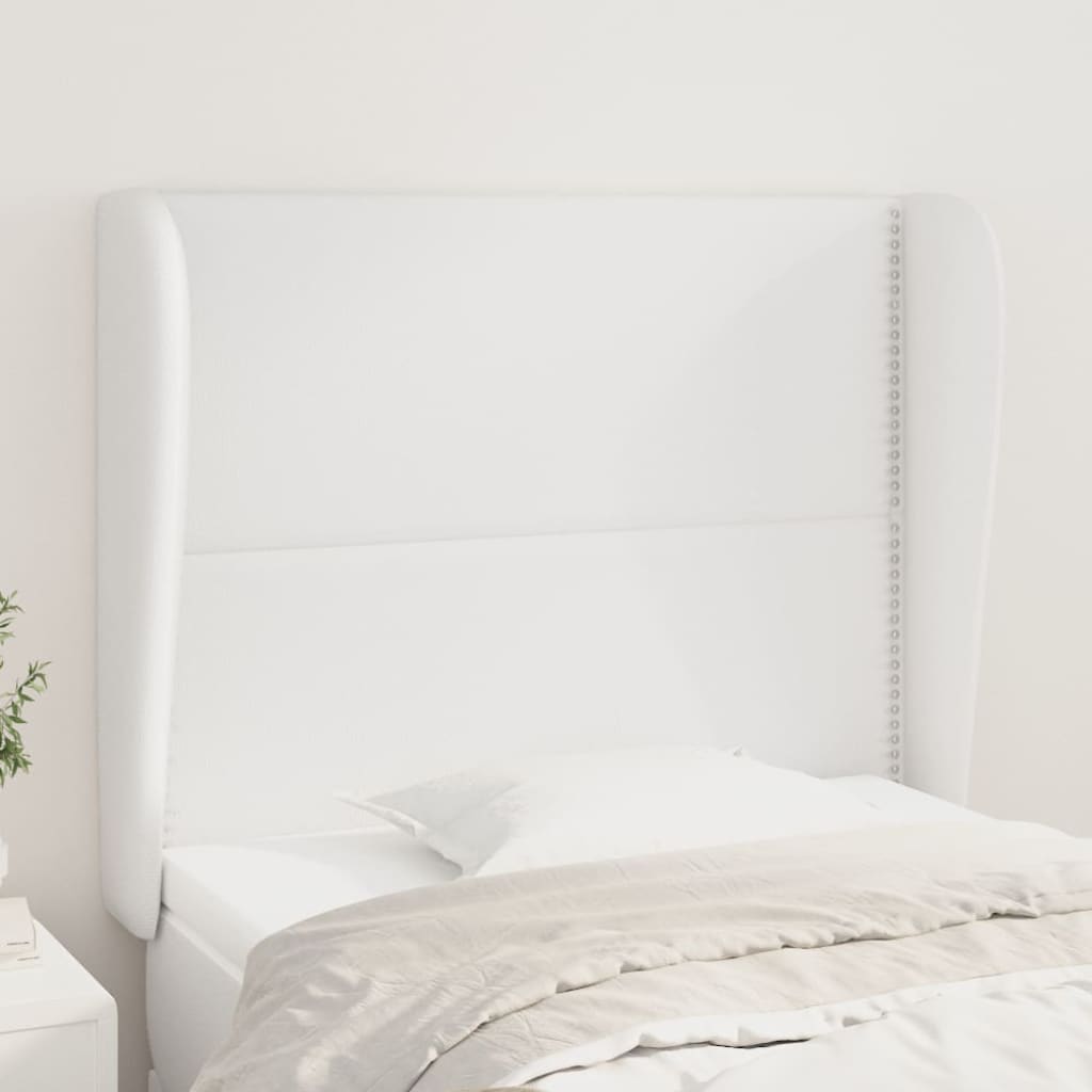 sengegavl med kanter 103x23x118/128 cm kunstlæder hvid