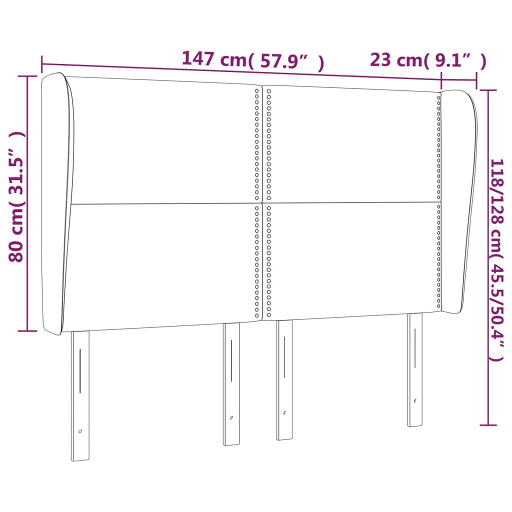 sengegavl med kanter 147x23x118/128 cm kunstlæder sort