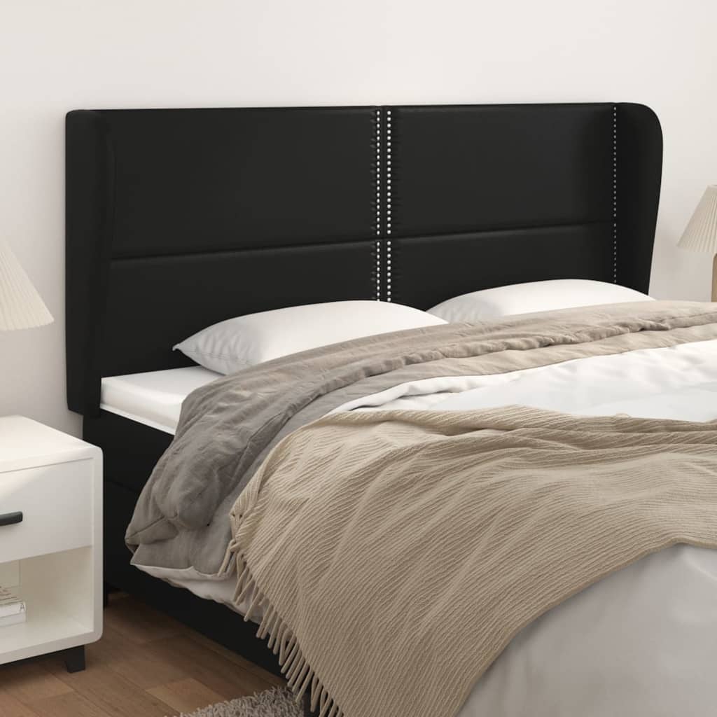 sengegavl med kanter 203x23x118/128 cm kunstlæder sort